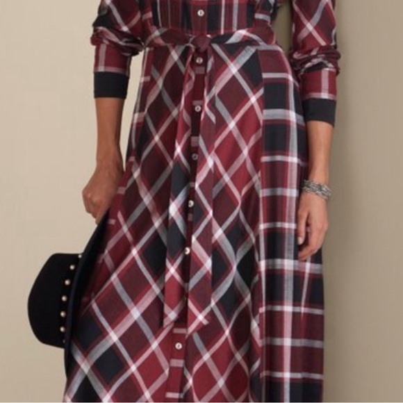 NWOT Soft Surroundings Gayle Tartan Plaid Belted Maxi Dress Size 2 Fall Vibes - Picture 3 of 5